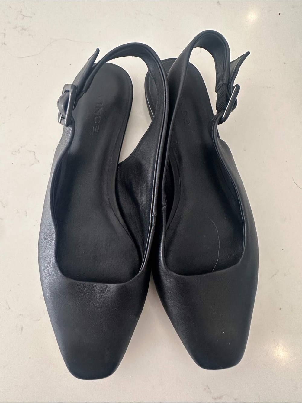 Black Leather Slingback Flats - Classic Women's Shoes